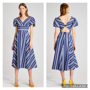 NWT Kate Spade Cafe Stripe Cutout Back Midi Dress in Sailboat Blue